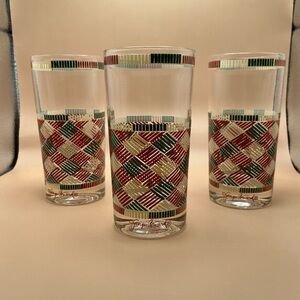Georges Briard Signed Plaid Highball Glasses Set of 3 MCM Barware